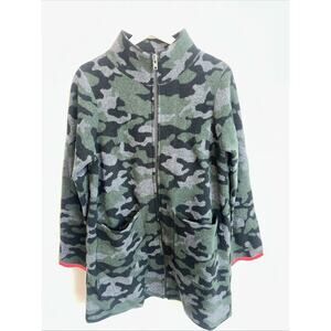 Anthropologie Field Flower camo print heavy wool zip front jacket size L